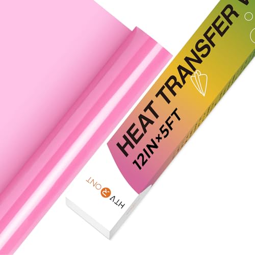 Image of HTVRONT HTV Vinyl Rolls Heat Transfer Vinyl - 12 inch x 5ft Pink HTV Vinyl for Shirts, Iron on Vinyl for All Cutter Machine - Easy to Cut & Weed for Heat Vinyl Design (Pink)