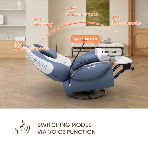 Image of INGREM Smart Recliner with Adjustable Settings, Voice-Activated Home Theater Gaming Seat Rocker, Electric Lounge Chair Featuring USB Port ,Phone Holder and Cat Claw Armrest (Leather Blue)