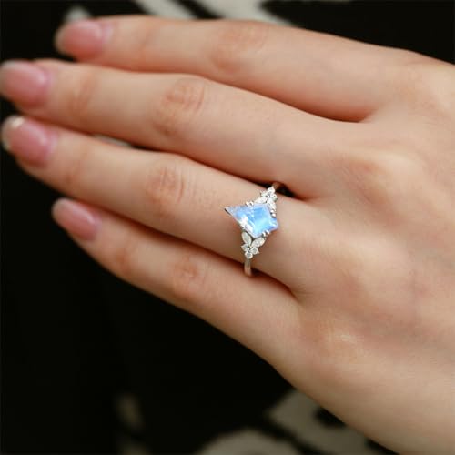 1ct 1.5ct 2ct Moonstone Engagement Ring - Kite Cut Moonstone Rings White Yellow Rose 10K 14K 18K Solid Gold Sterling Silver Moonstone Anniversary Promise Ring for Women2