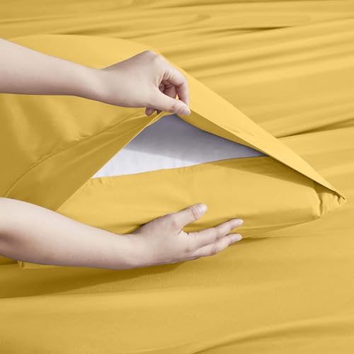 Image of Nestl Extra Deep Full Sheet Set - 6 Piece Breathable & Cooling Sheets - Hotel Luxury Bedding Set w /18-24 Inch Deep Pockets - Easy & Secure Fit - Super Soft, Wrinkle Free & Comfy - Yellow