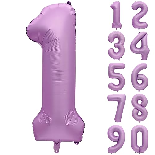 Image of 40 In Matte Lavender Purple Birthday Number 1 Helium Foil Mylar Balloon | Helium Foil Mylar, Suitable Boys' And Girls', 1st 11th Birthday Parties, Anniversary Celebration, one Balloon Purple paryt