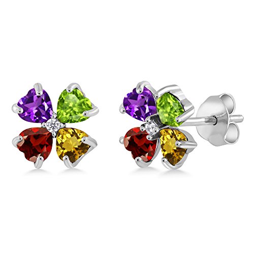 Gem Stone King Customized and Personalized 4 Gemstone Birthstone Earrings For Women | 925 Sterling Silver | 4MM Heart Shape