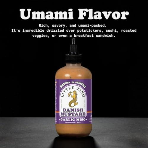 Image of Little Zing Garlic Miso Mustard, Savory Umami Sauce with White Miso, Black Garlic & Red Wine Vinegar, Vegan & Gluten Free, for Sushi, Ramen, Poke Bowls & Roasted Veg, 10 oz