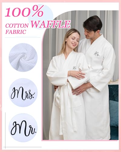 Jecery 2 Pack His and Hers Robes Gifts Cotton Waffle Kimono Embroidered Matching Robes Party Anniversary Wedding2