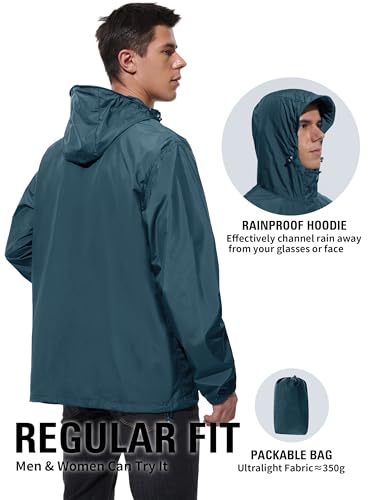 Image of UIQUR Mens Lightweight Packable Waterproof Rain Jacket Windbreaker