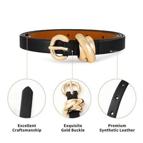 Black Belt with Gold Buckle Womens Belts for Jeans Dresses Fashion Casual Leather Belt4
