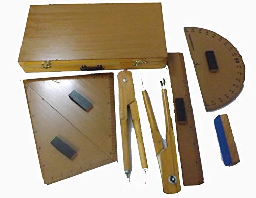 GLOBAL ART BOBBAY TYPE WOODEN TEACHER GEOMETRY BOX