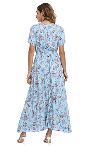 Image of VintageClothing Women's Floral Maxi Dresses Boho Button Up Split Summer Casual Long Dress Beach Party Dress