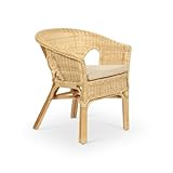 Desser Indoor Small Adults Wicker Loom Chair in Natural with Cloud Cushion – Fully Assembled Natural Cane – Dimensions: H71cm x W57cm x D54cm
