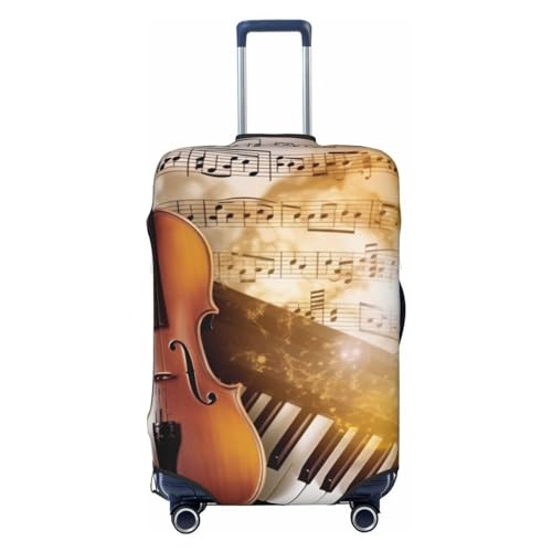 Travel Luggage Cover Suitcase Protector Elastic Washable Piano Violin Music Notes Suitcase Cover Anti-scratch Spandex Baggage Covers Fits 18-32 Inch Luggage
