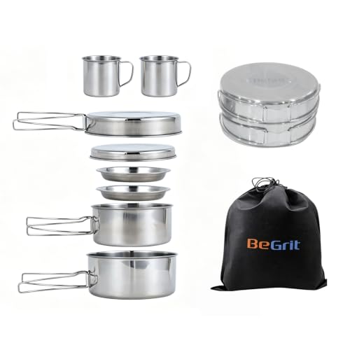 BeGrit Backpacking Camping Cookware Mini Picnic Camping Cooking Mess Kit with Pot and Pan Set for...