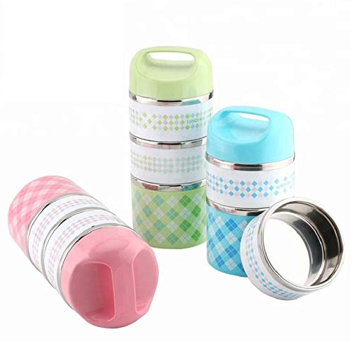 Bluwings Handheld Leak Proof 3 Layer Printed Lunch Box with Lock Container for School and Office (Multicolor)