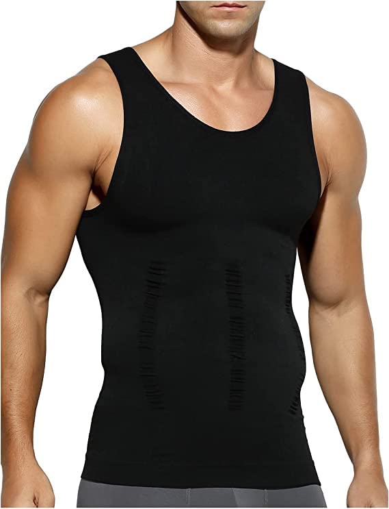 SKOFRI Men’s Slimming Body Shaper Compression Shirt Girdles Abdomen Slim Vest Tummy Shaper Men Shapewear Compression Shirt Masculine Undershirt Tank Tops(Black)