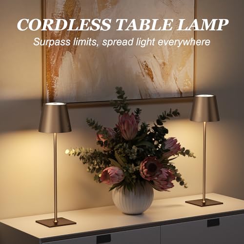 Image of Kakanuo Brown Cordless Rechargeable Table Lamp 5000mAh Battery Operated Lamps, 3 Colors Stepless Dimming Touch Lamp for Living Room, Kitchen Counter, Dining, Outdoor Patio, 2 Pack