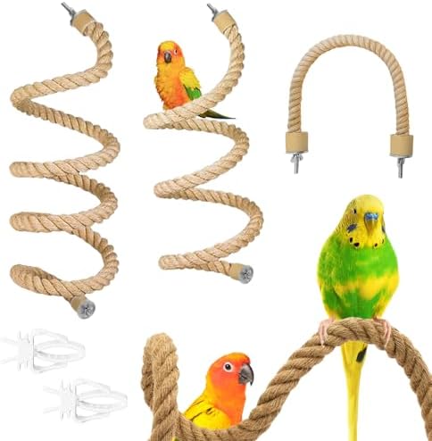 Sisal Rope Bird Toys That Will Transform Your Pet's Playtime Experience 8 3pcs Bird Rope Perch for Parrots,Bird Cage Climbing Rope Toys Accessories,Bendable Climbing,Bendable Natural Jute Boing with Pine Wood and Stainless Steel Mount,Parakeet Lovebirds(Natural Jute)