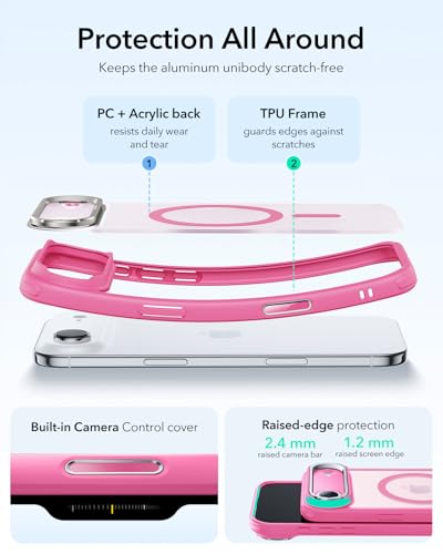 Image of ESR Classic Hybrid Case with Stash Stand (HaloLock), Compatible with iPhone 15 Pro, Frosted Pink