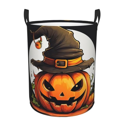 Cesta redonda para ropa sucia con estampado de calabaza de Halloween, adecuada para guardar ropa, libros, etc