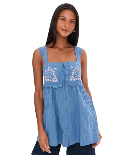 Free People Womens Farrah Embroidered Tunic Cold River SM (Women's