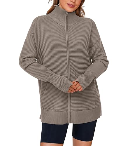 Image of PRETTYGARDEN Womens Long Sleeve Zip Up Ribbed Cardigan Sweaters