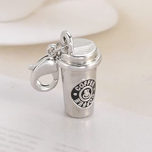 Trendy Rhodium Plated 3D Coffee Cup Floating Lobster Clasp Charm For Key Chain #TOP5