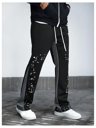 GORGLITTER Men's Y2K Sweatpants Graphic Flare Sweatpants Color Block Drawstring Waist Drippy Pants Streetwear3