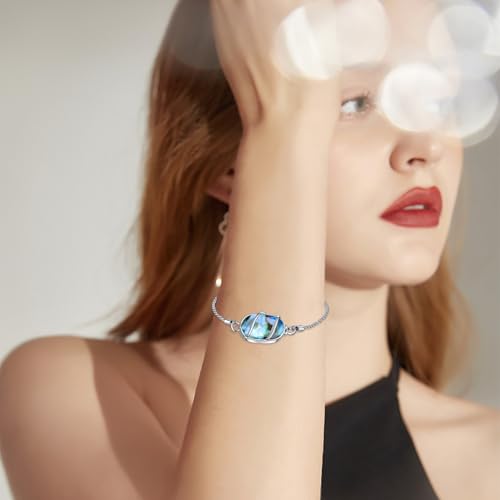 Urn Bracelet for Ashes 925 Sterling Silver Dainty Gemstone Cremation Bracelet for Ashes Keepsake Jewelry Memorial Gifts for Women Mom2