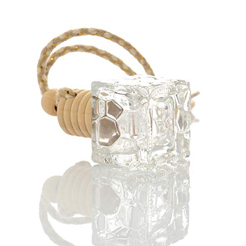 8 Pcs 10Ml Hanging Essential Oil Diffuser,Empty Clear Glass Square Car Air Freshener Perfume Aromatherapy Pendant Bottle Vials With Wooden Caps & Hanging String--Free 1 Funnel&Dropper #TOP3