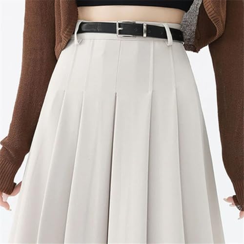Women's Solid Retro High-Waisted Loose Korean-Style Swinging Midi Mini A-Line Skirt4