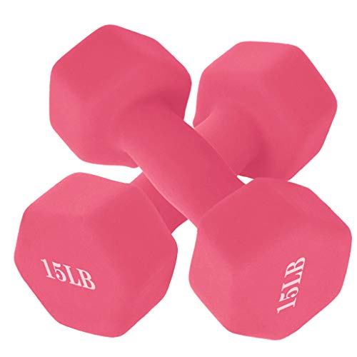 Dumbbell Barbell Weight Pair, Free Weights 2-in-1 Set, 6/8/10/12/15 LB Barbell Neoprene Coated Dumbbell Weights, A Pair of Dumbbell for Women Men, Non-Slip Hand, Home Gym, Office (Pink-15LB)
