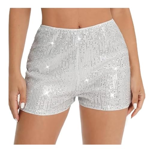 Pantalones cortos de lentejuelas para mujer, pantalones cortos brillantes de cintura alta con pierna recta y elásticos, pantalones cortos sexys con purpurina brillante para fiestas, conciertos