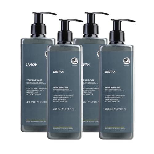 ANYAH Acondicionador 4 x 480ml – Hidratación y Reparación Total para Cabello Seco y Dañado, Protección del Color, Fórmula Vegana, Certificado Nordic Ecolabel, Botellas 100% Recicladas - No Recargable