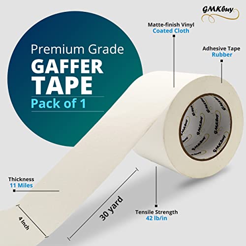 Image of 4 in x 30 Yd White Gaffers Tape - Heavy Duty, Non-Reflective, Easy to Tear, Waterproof Matte Gaffer Stage Tape - Gaff Cloth Tape for Photography, Filming Backdrop & Production