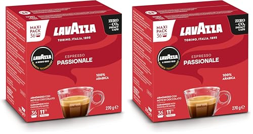 Lavazza, A Modo Mio Espresso Passionale, 2 Paquet de 36 Capsules de Café, avec Notes Aromatiques de Caramel et Chocolat, 100% Arabica, Intensité 11/13,...