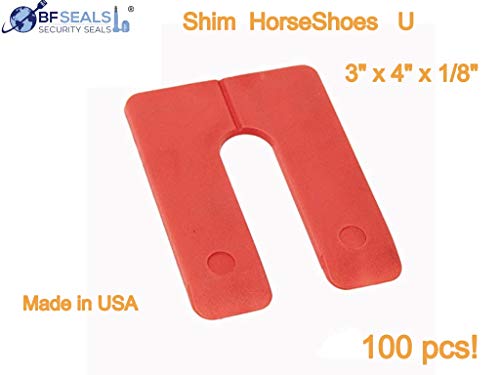 Image of Plastic Structural Shim Horseshoes U Shape, Size: 3 inch x 4 inch x 1 /8 inch,. Pack of 60 Pcs. Red Color, Made in U.S.A. Levelers for Window & Door Shims. BFSEALS Free & Quick Shipping from USA
