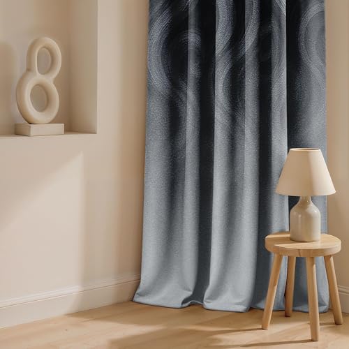 Image of Ultimate Trends Room Darkening Digital Printed Modern Curtain 65-70% Opacity,Diamond Eyelets, Tie Back, Modern Prints, 6 FEET Pack of 2,Charcoal Mist Swirl