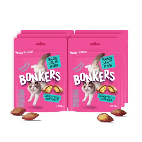 Bonkers Cat Treats Seafood & Eat It! Flavor 6.3 OZ, Cat Treats, Treats for Training, for All Breeds and Ages, Food Topper, Resealable Pouch (6 Pack)