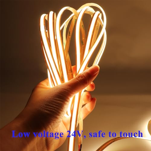 Image of LEDENET COB White LED Strip Light DC24V 8mm 3000K 2640LEDs COB Warm White LED Lights 5M /16.4Ft CRI 90+ Dimmable LED Tape Light Cut at Will for Bedroom(No Adapter and Controller)