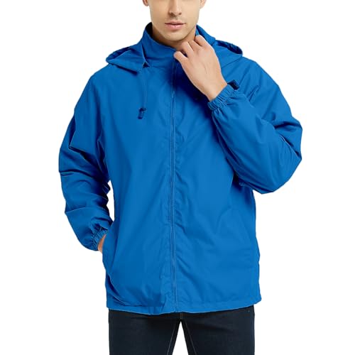 Image of Mywu Men's Water-resistant Rain Jacket Lightweight Windbreaker Hooded Rain Coat for Adults Outdoor Hiking Camping