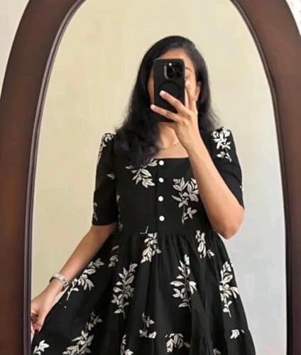 Image of Women's Pure Cotton Maxi Midi Dress Western Dress for Women Elegant Floral Printed Long Dresses | Soft & Breathable Fabric | Casual Trending Dress