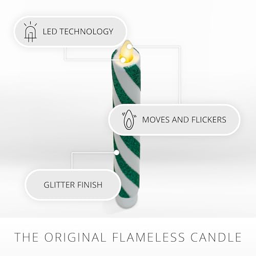 Image of Luminara - Flameless Battery Operated Taper Candle - Candy Cane Green- Pack of 2-1x9.75 - LED Flickering Flame- Realistic Safe for Home Kids and Pets