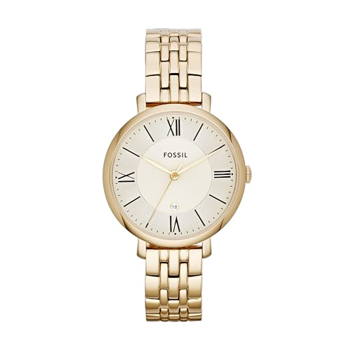 Fossil Damenuhr Jacqueline, Quarzwerk, 36mm Gold Edelstahlgehäuse mit Edelstahlarmband, ES3434