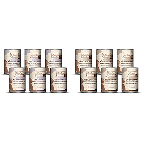 MjAMjAM - Premium Nassfutter für Katzen - purer Fleischgenuss - zartes Känguru pur, 6 x 400 g & Premium Nassfutter für Katzen - purer Fleischgenuss - köstliches Lamm pur, 6er Pack (6 x 400 g)