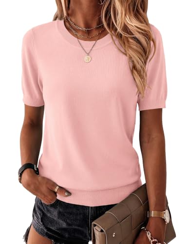 Image of Zeagoo Womens Summer Short Sleeve Tops Crew Neck Lightweight Pullover Sweaters Loose Dressy Casual Blouse Basic Clothes