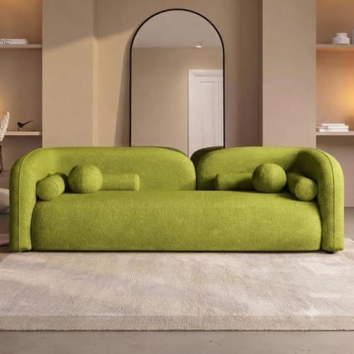 Image of CRAFTCITY Curved 3 Seater Cloud Sofa Upholstered 3 Seater Sofa for Living Room Bedroom Home Office Meeting Room Velvet Fabric Sofa (Lime Green)