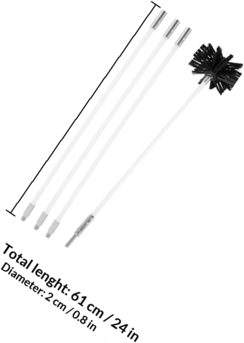 Chimney Cleaning Brush and Dryer Vent Brush Kit Flexible 610mm Rods with 4 Poles for Dryer Lint and Duct Cleaning for Stove Boiler and HVAC Maintenance
