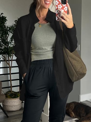 Image of Saodimallsu Womens Collared Cardigans Button Down Fall Sweater Jackets Oversized Casual Long Sleeve Knit Shirts