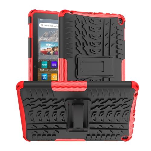 Maomini for F ir e HD8/ hd 8 Plus Tablet Case 2024 2022 2020 Release 14th 12th 10th Generation Kickstand Heavyduty Armor Defender Cover (Red)