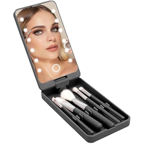 Liameph Travel Makeup Brush Set with LED Mirror Cover