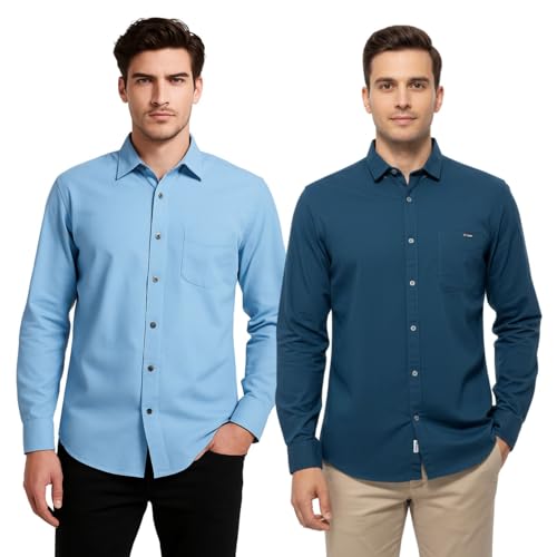Image of Arvest Men?s Cotton Regular Fit Full Sleeve Shirt Combo Soft Breathable Fabric with Button-Down Collar and Chest Pocket Suitable for Office and Outfits