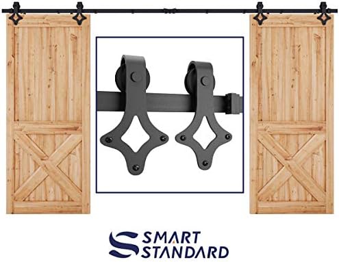 SMARTSTANDARD 12ft Heavy Duty Double Door Sliding Barn Door Hardware Kit -Smoothly and Quietly -Easy to Install -Includes Step-by-Step Installation Instruction Fit 36" Wide Door Panel(Rhombic Hanger)